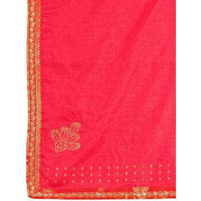 Women's Vichitra Swiroshki Butta Saree With Unstitched Blouse (Pink, 5-6 Mtrs)