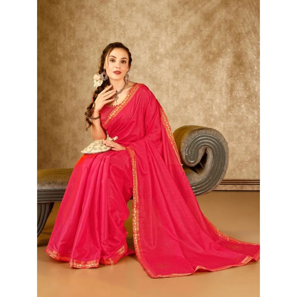 Women's Vichitra Swiroshki Butta Saree With Unstitched Blouse (Pink, 5-6 Mtrs)