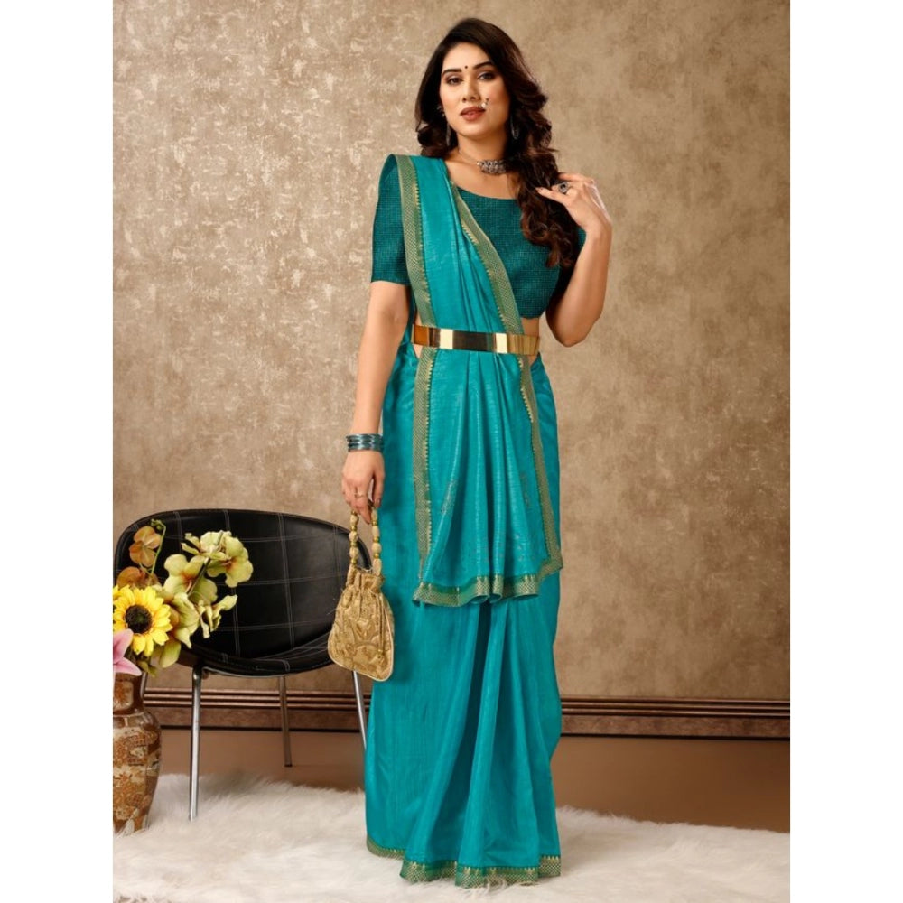 Women's Vichitra Swiroshki Butta Saree With Unstitched Blouse (Teal Blue, 5-6 Mtrs)