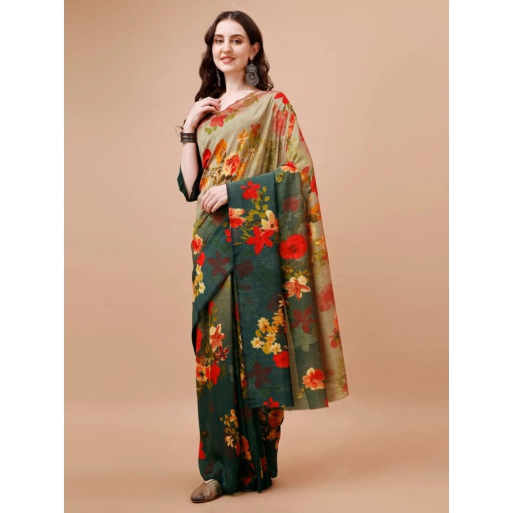 Women's PC Vichitra Floral Printed Saree With Unstitched Blouse (Multicolor, 5-6 Mtrs)