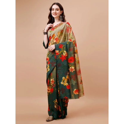 Women's PC Vichitra Floral Printed Saree With Unstitched Blouse (Multicolor, 5-6 Mtrs)