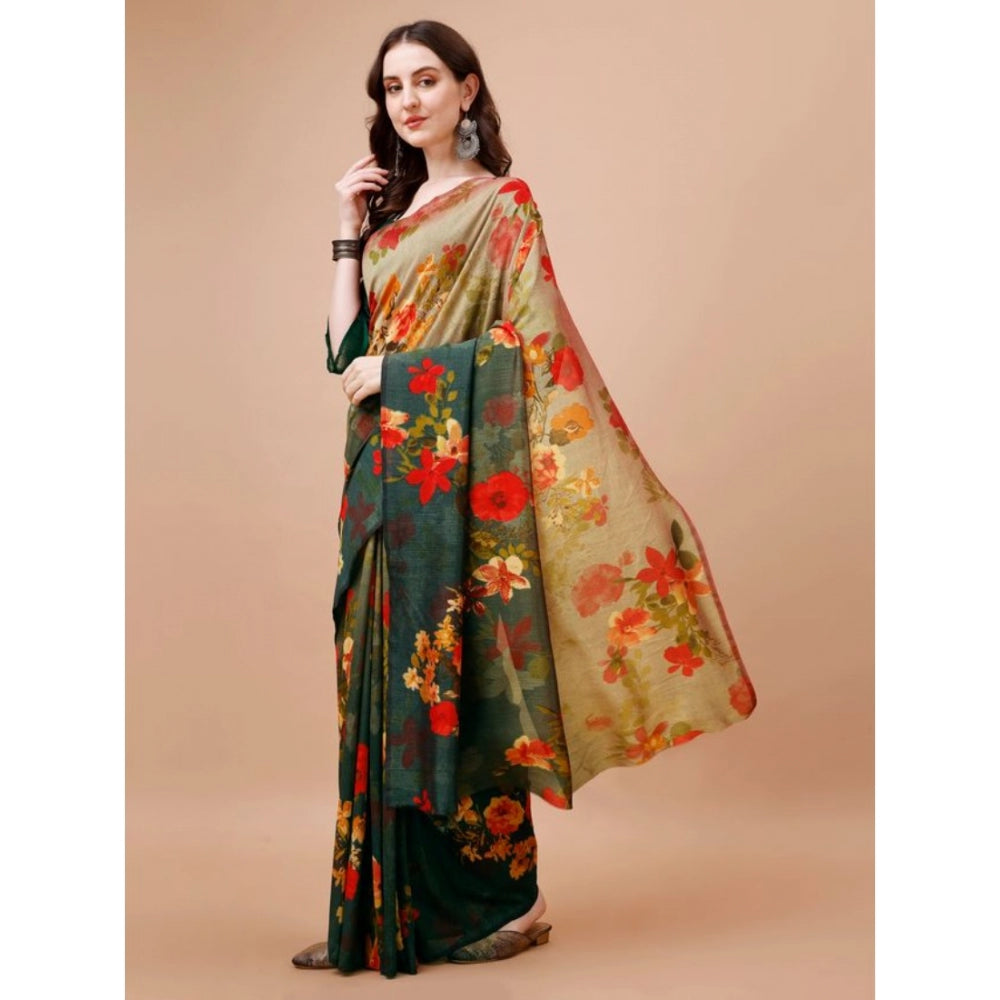 Women's PC Vichitra Floral Printed Saree With Unstitched Blouse (Multicolor, 5-6 Mtrs)