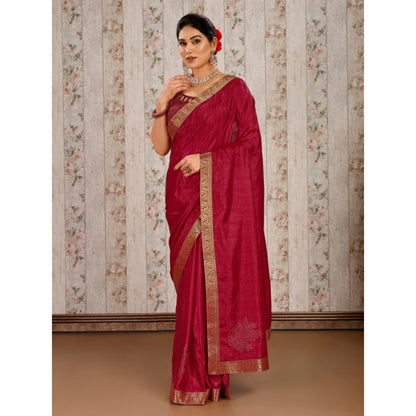 Women's Vichitra Swiroshki Butta Saree With Unstitched Blouse (Maroon, 5-6 Mtrs)