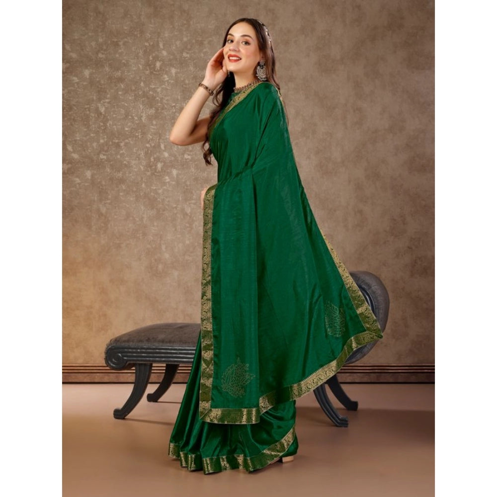 Women's Vichitra Swiroshki Butta Saree With Unstitched Blouse (Green, 5-6 Mtrs)