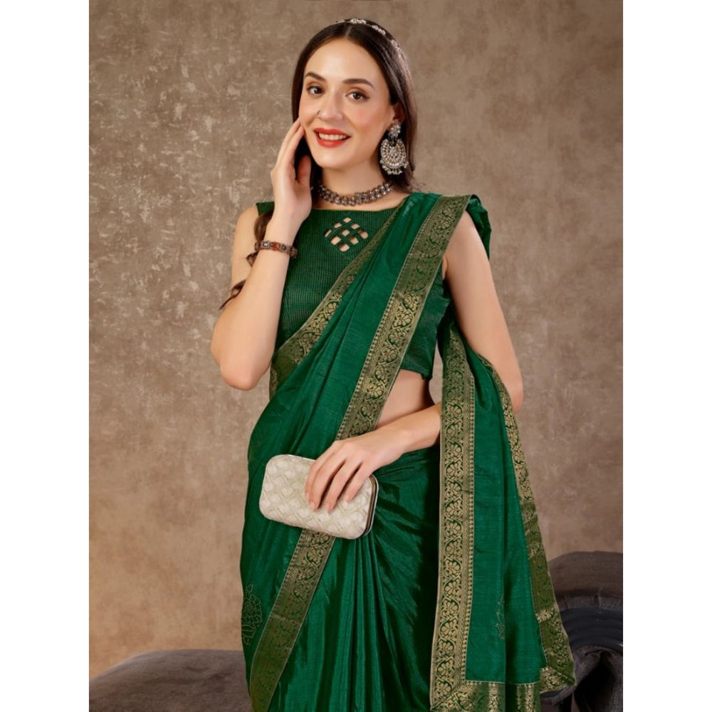 Women's Vichitra Swiroshki Butta Saree With Unstitched Blouse (Green, 5-6 Mtrs)