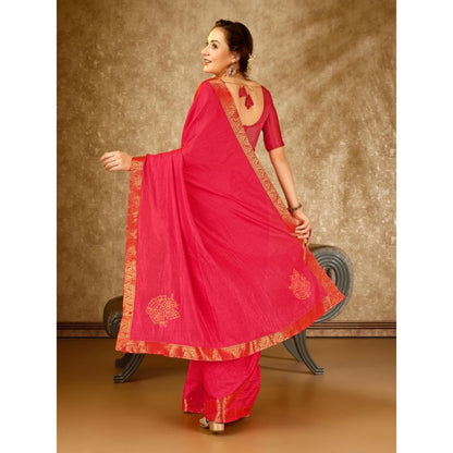 Women's Vichitra Swiroshki Butta Saree With Unstitched Blouse (Pink, 5-6 Mtrs)