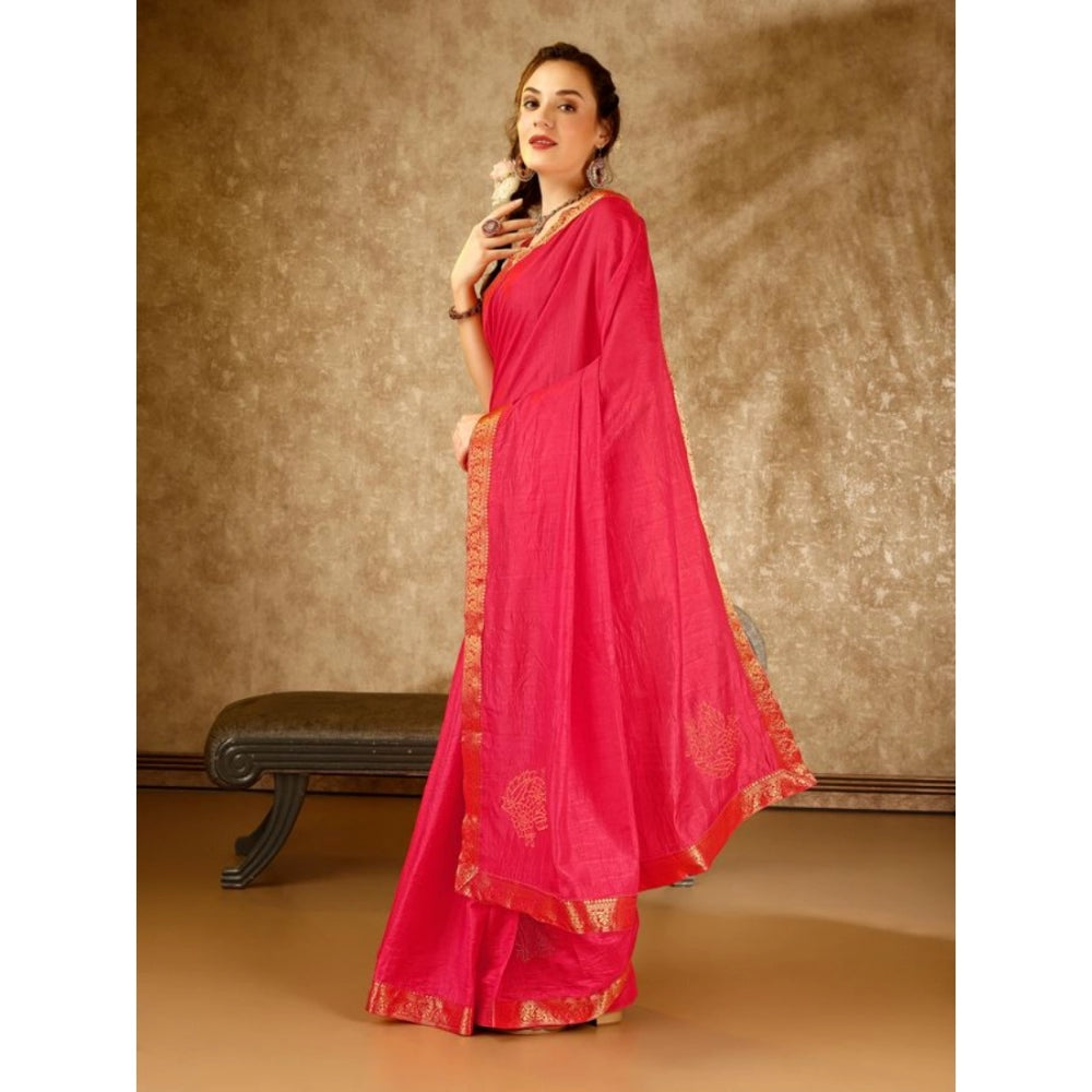 Women's Vichitra Swiroshki Butta Saree With Unstitched Blouse (Pink, 5-6 Mtrs)