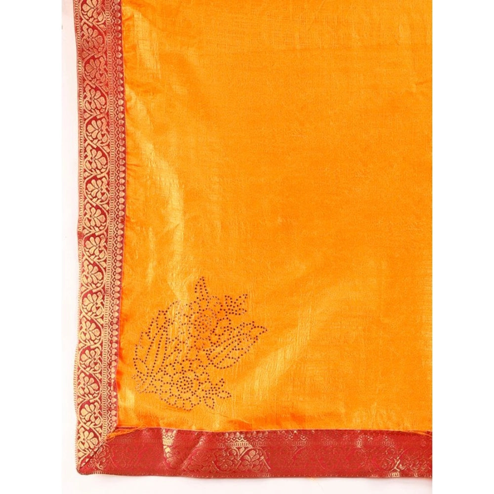 Women's Vichitra Swiroshki Butta Saree With Unstitched Blouse (Yellow, 5-6 Mtrs)