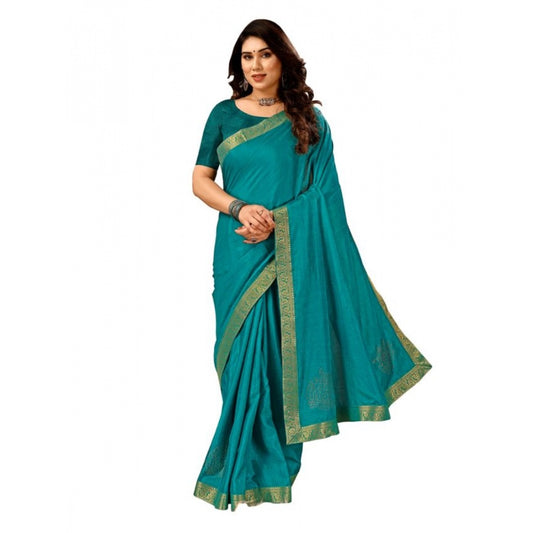 Women's Vichitra Swiroshki Butta Saree With Unstitched Blouse (Teal Blue, 5-6 Mtrs)