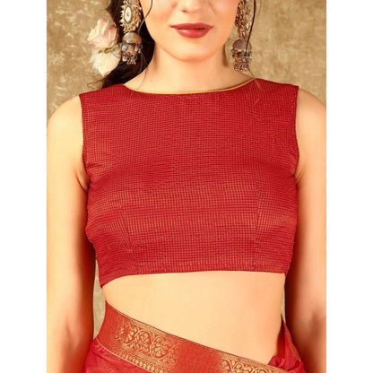 Women's Vichitra Swiroshki Butta Saree With Unstitched Blouse (Red, 5-6 Mtrs)