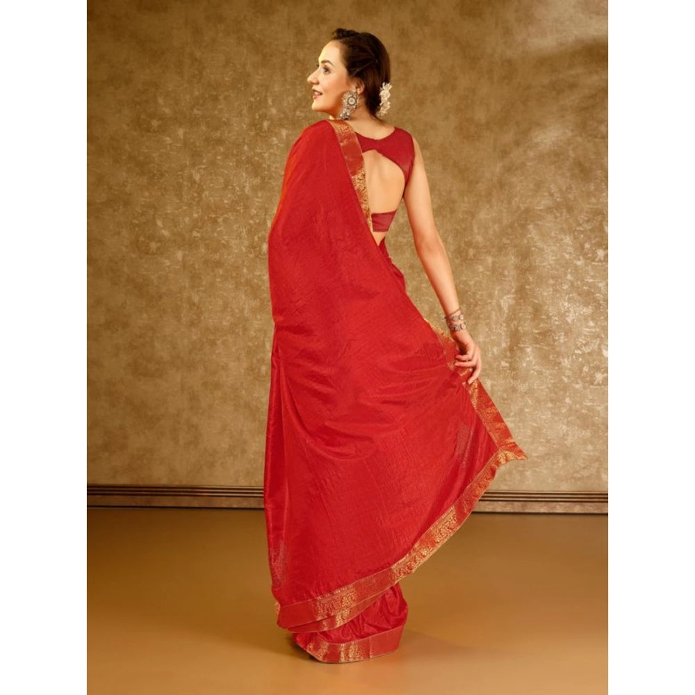 Women's Vichitra Swiroshki Butta Saree With Unstitched Blouse (Red, 5-6 Mtrs)