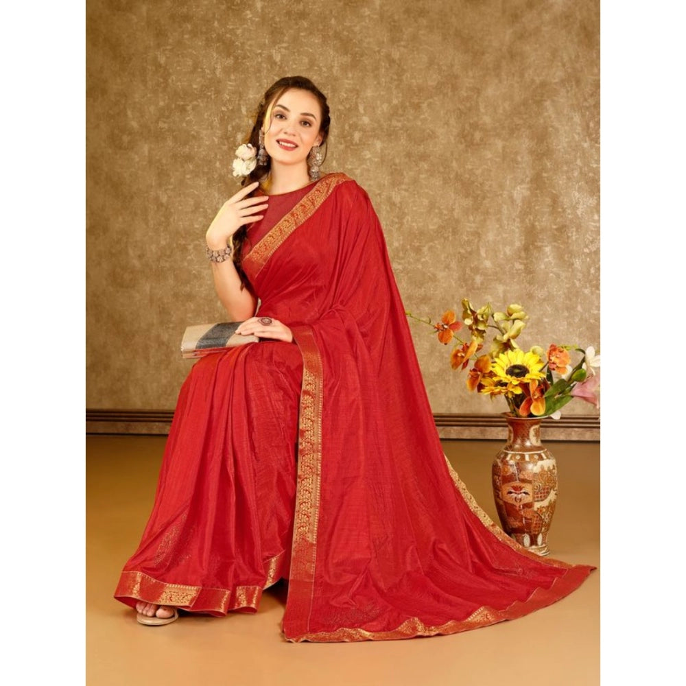 Women's Vichitra Swiroshki Butta Saree With Unstitched Blouse (Red, 5-6 Mtrs)