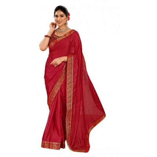 Women's Vichitra Swiroshki Butta Saree With Unstitched Blouse (Maroon, 5-6 Mtrs)