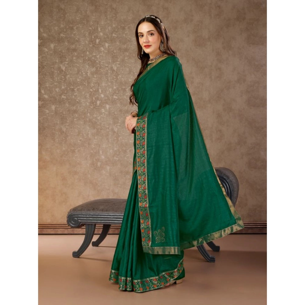 Women's Vichitra Swiroshki Butta Saree With Unstitched Blouse (Green, 5-6 Mtrs)