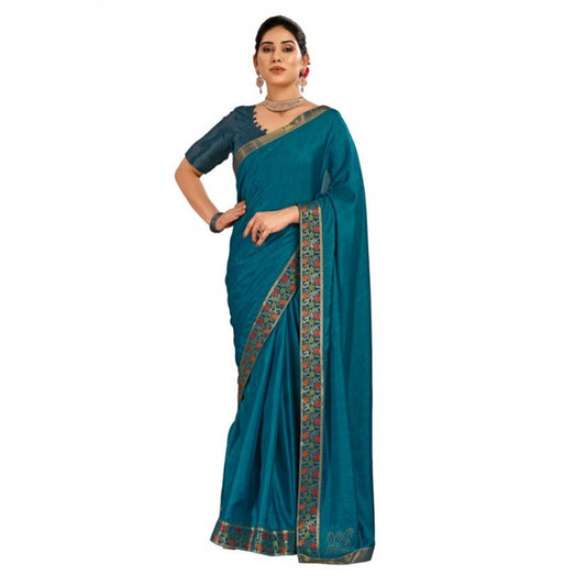 Women's Vichitra Swiroshki Butta Saree With Unstitched Blouse (Teal Blue, 5-6 Mtrs)