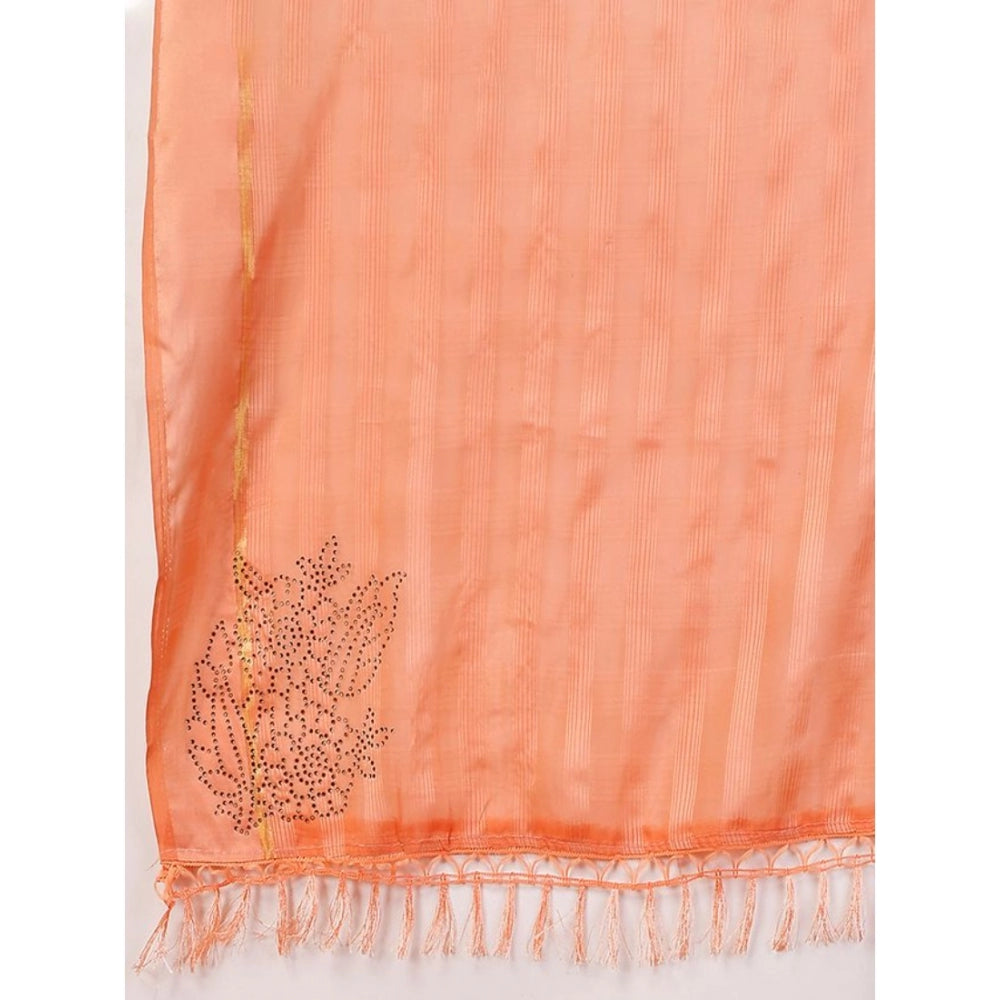 Women's Chiffon Fabric Line Saree With Unstitched Blouse (Peach, 5-6 Mtrs)