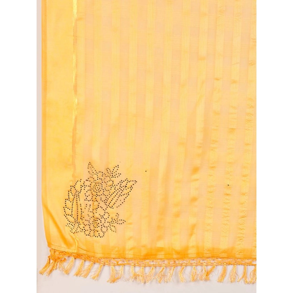 Women's Chiffon Fabric Line Saree With Unstitched Blouse (Yellow, 5-6 Mtrs)