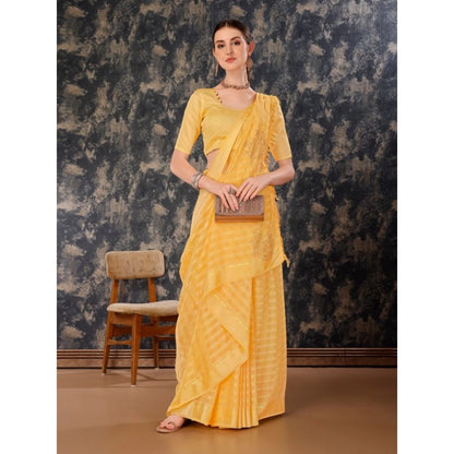 Women's Chiffon Fabric Line Saree With Unstitched Blouse (Yellow, 5-6 Mtrs)