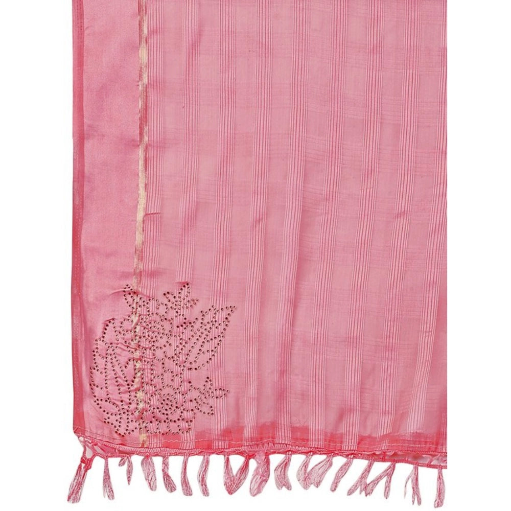 Women's Chiffon Fabric Line Saree With Unstitched Blouse (Pink, 5-6 Mtrs)