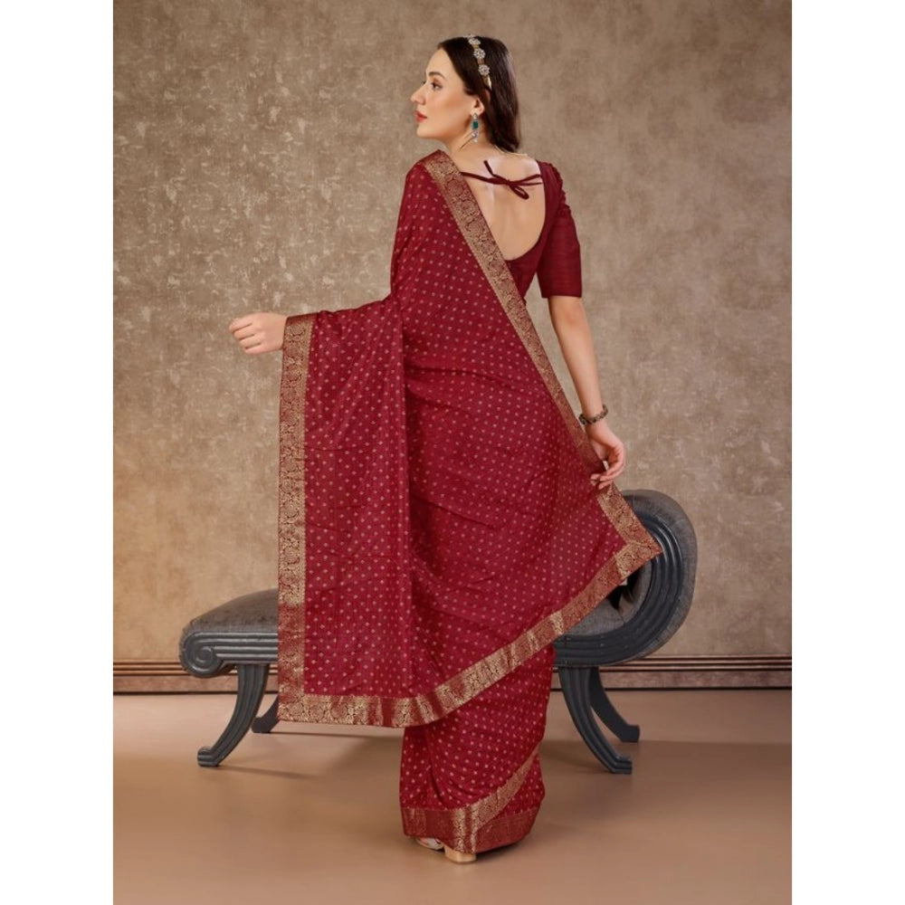 Women's Vichitra Bandhini Saree With Unstitched Blouse (Maroon, 5-6 Mtrs)