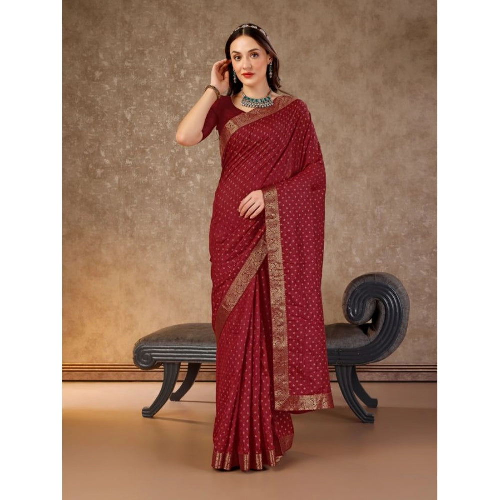 Women's Vichitra Bandhini Saree With Unstitched Blouse (Maroon, 5-6 Mtrs)