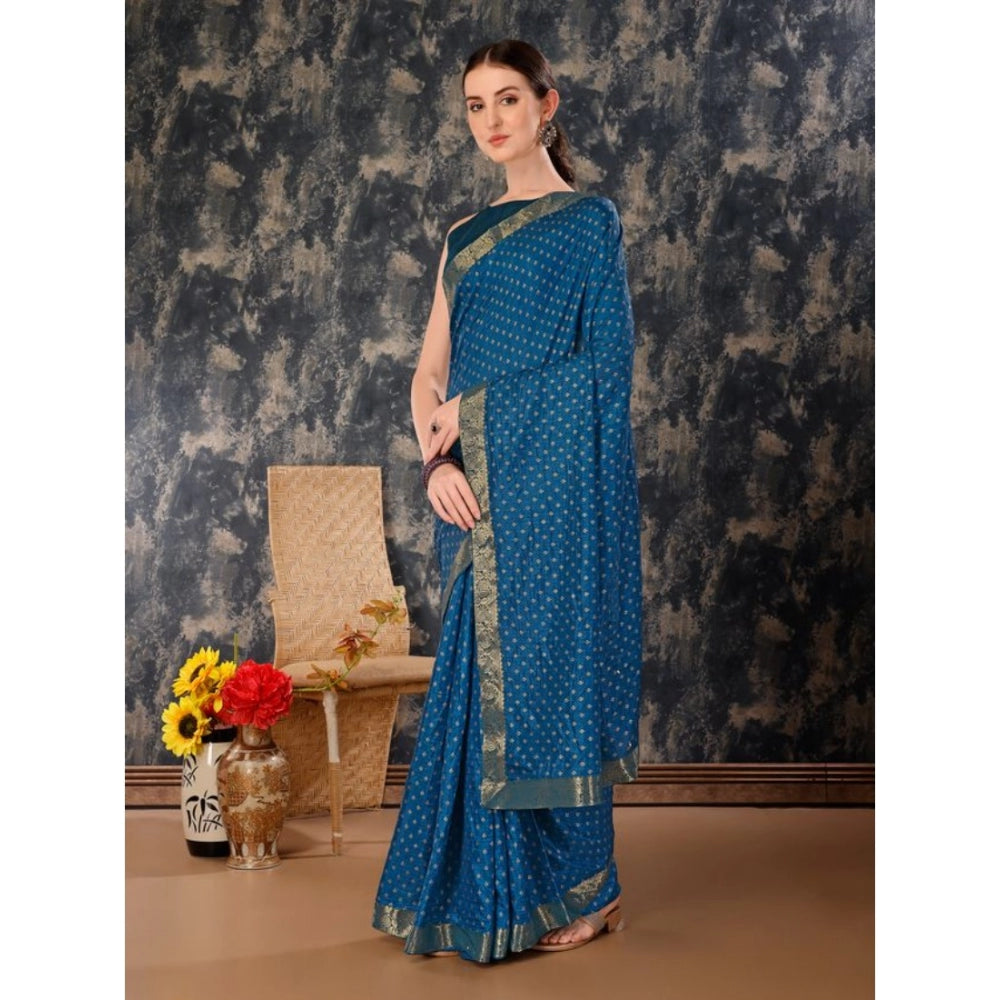 Women's Vichitra Bandhini Saree With Unstitched Blouse (Blue, 5-6 Mtrs)