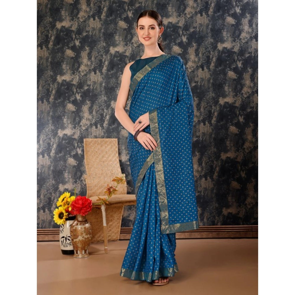 Women's Vichitra Bandhini Saree With Unstitched Blouse (Blue, 5-6 Mtrs)