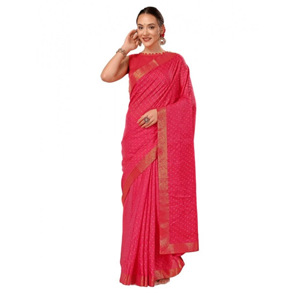 Women's Vichitra Bandhini Saree With Unstitched Blouse (Pink, 5-6 Mtrs)