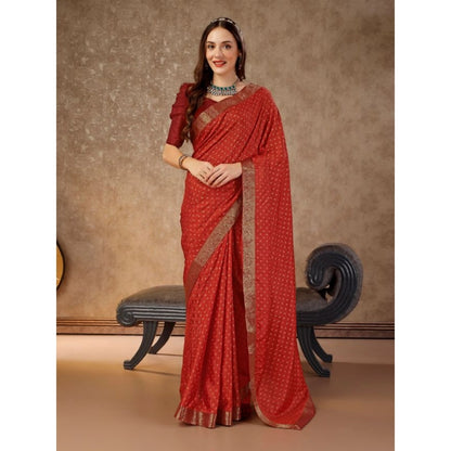 Women's Vichitra Bandhini Saree With Unstitched Blouse (Maroon, 5-6 Mtrs)