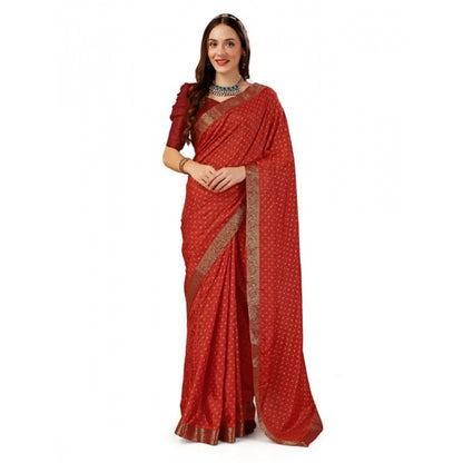 Women's Vichitra Bandhini Saree With Unstitched Blouse (Maroon, 5-6 Mtrs)