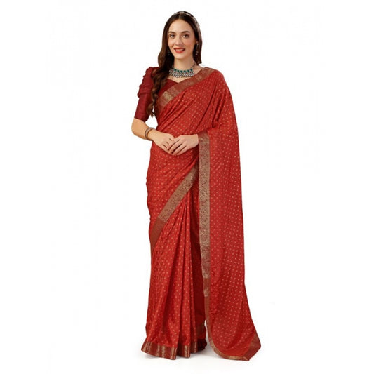 Women's Vichitra Bandhini Saree With Unstitched Blouse (Maroon, 5-6 Mtrs)