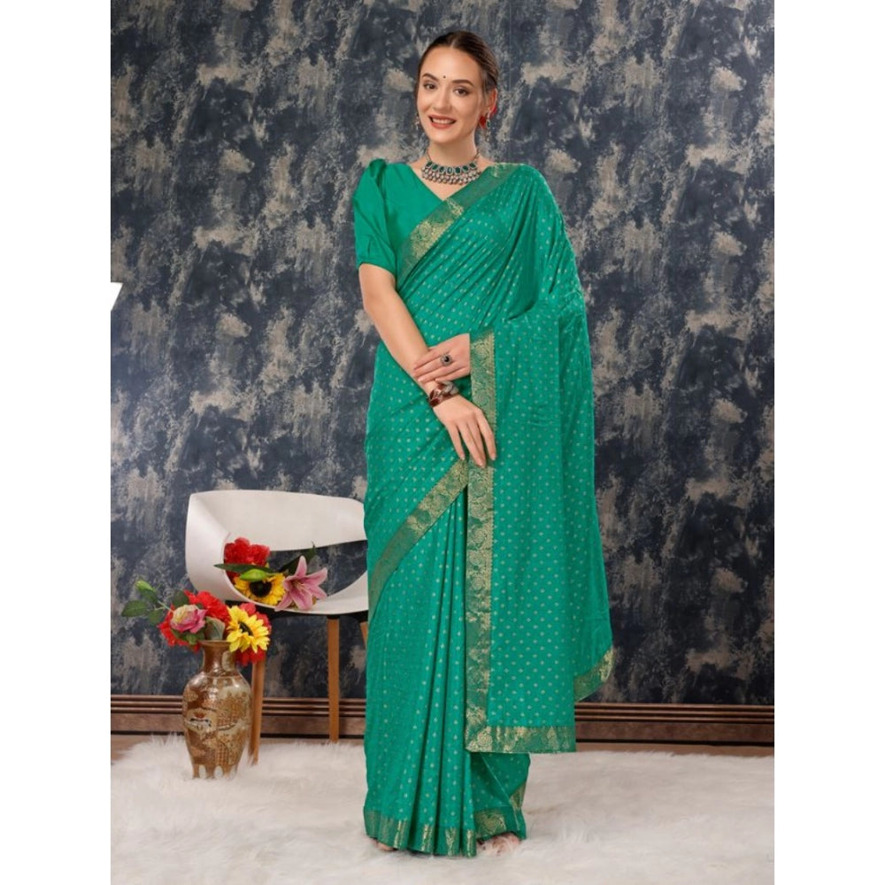 Women's Vichitra Bandhini Saree With Unstitched Blouse (Rama Green, 5-6 Mtrs)