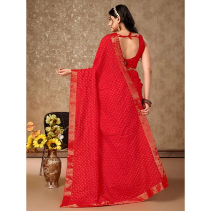 Women's Vichitra Bandhini Saree With Unstitched Blouse (Red, 5-6 Mtrs)