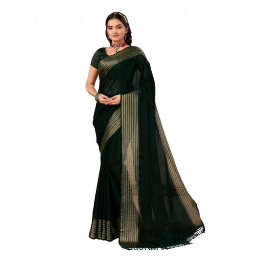 Women's Chiffon Fabric Plain Saree With Unstitched Blouse (Green, 5-6 Mtrs)