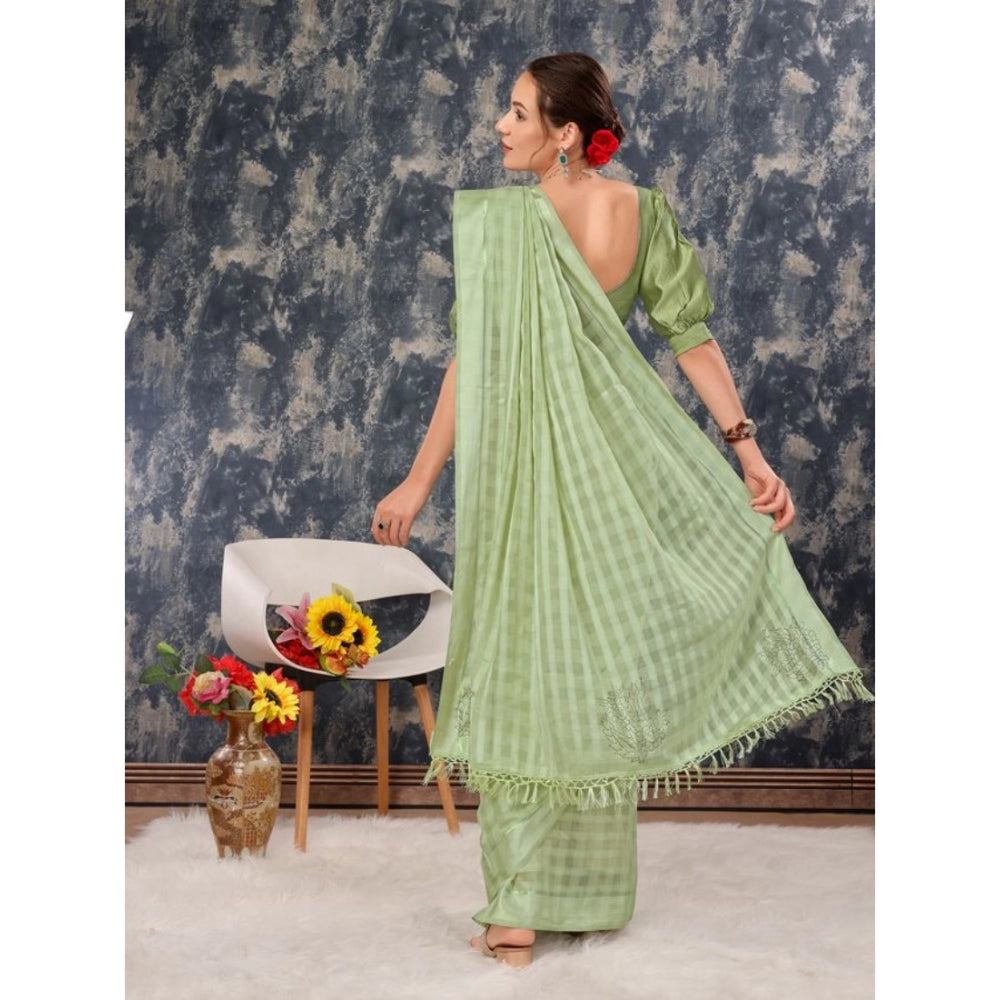 Women's Chiffon Fabric Line Saree With Unstitched Blouse (Green, 5-6 Mtrs)