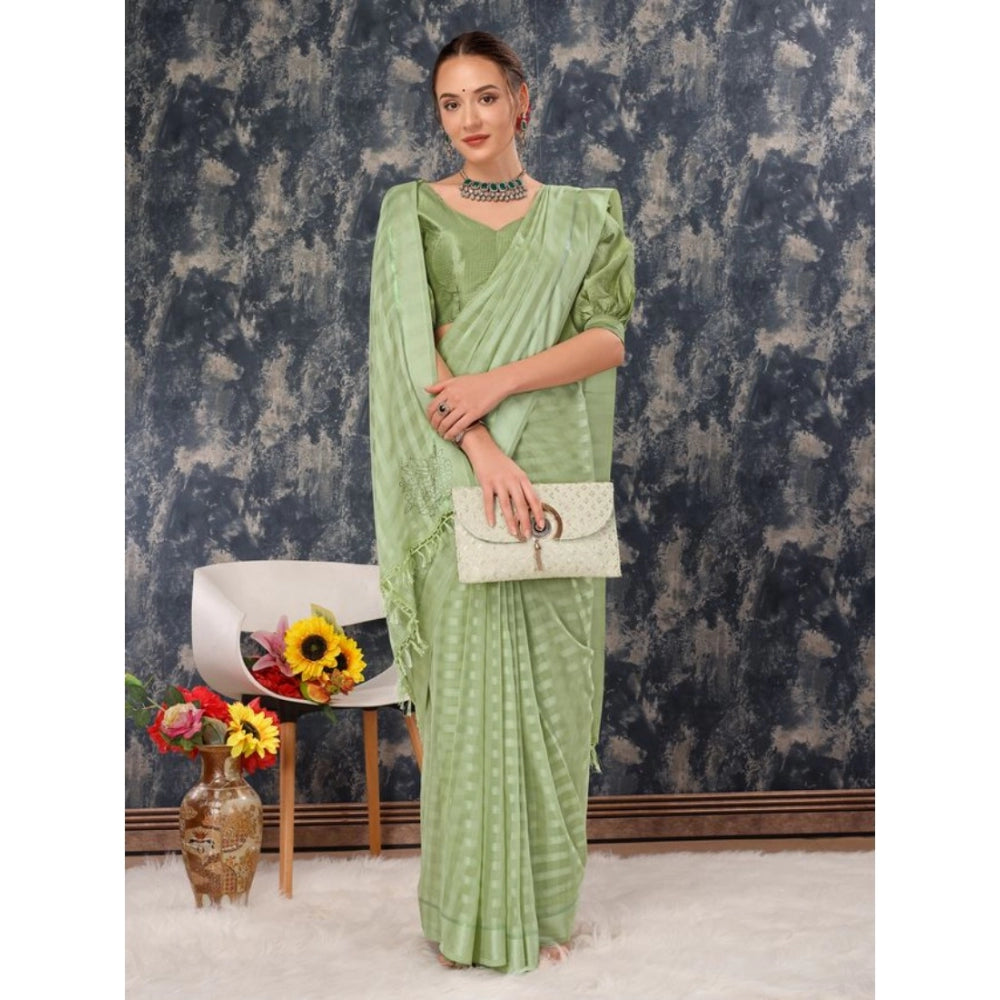 Women's Chiffon Fabric Line Saree With Unstitched Blouse (Green, 5-6 Mtrs)