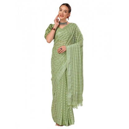 Women's Chiffon Fabric Line Saree With Unstitched Blouse (Green, 5-6 Mtrs)