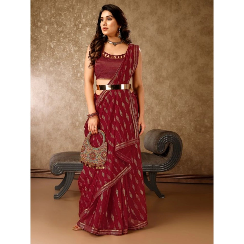 Women's Zomto Laheriya Saree With Unstitched Blouse (Maroon, 5-6 Mtrs)