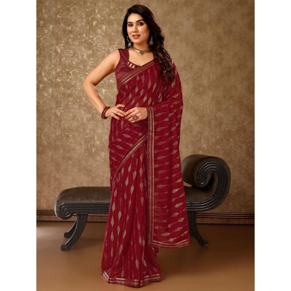 Women's Zomto Laheriya Saree With Unstitched Blouse (Maroon, 5-6 Mtrs)