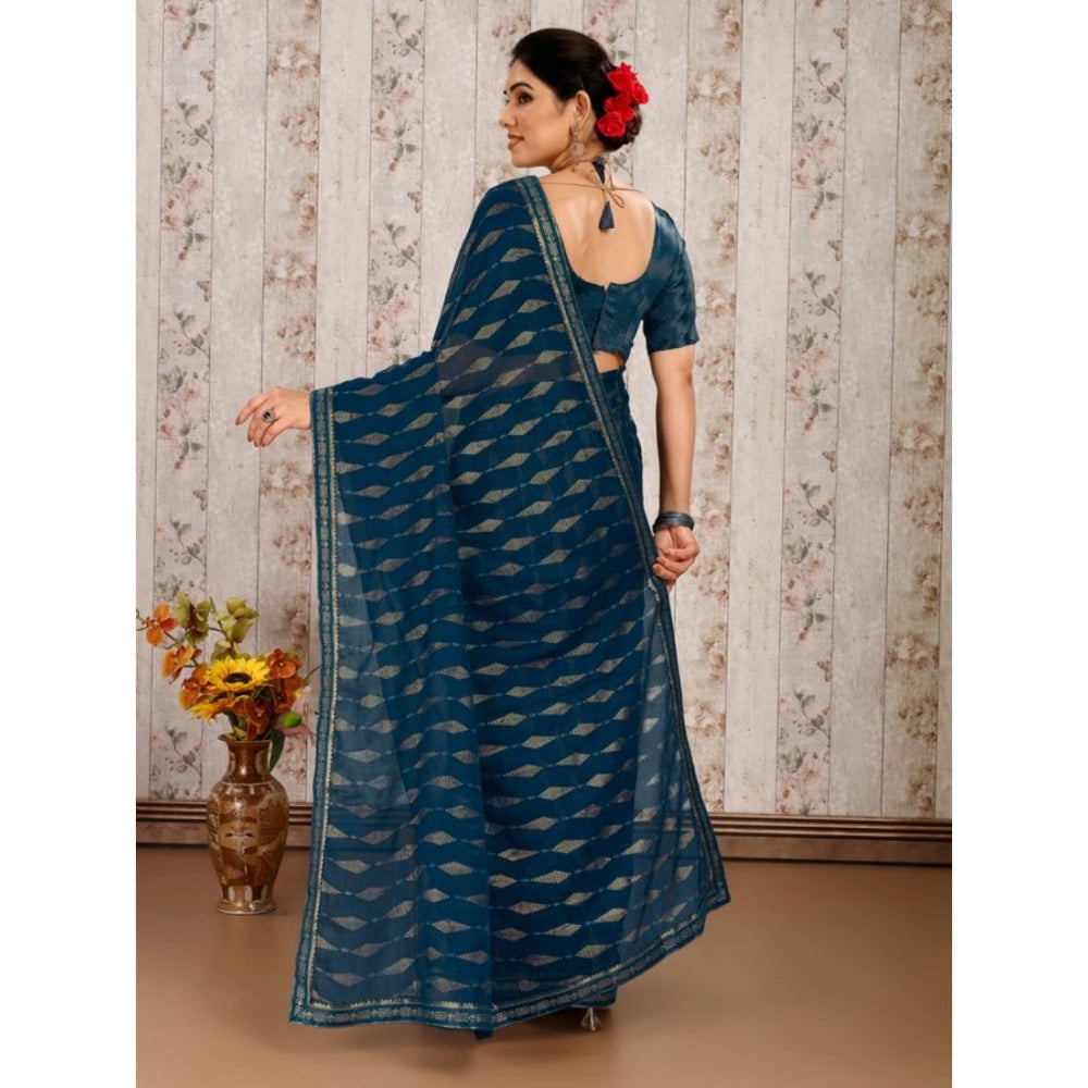 Women's Zomto Laheriya Saree With Unstitched Blouse (Blue, 5-6 Mtrs)