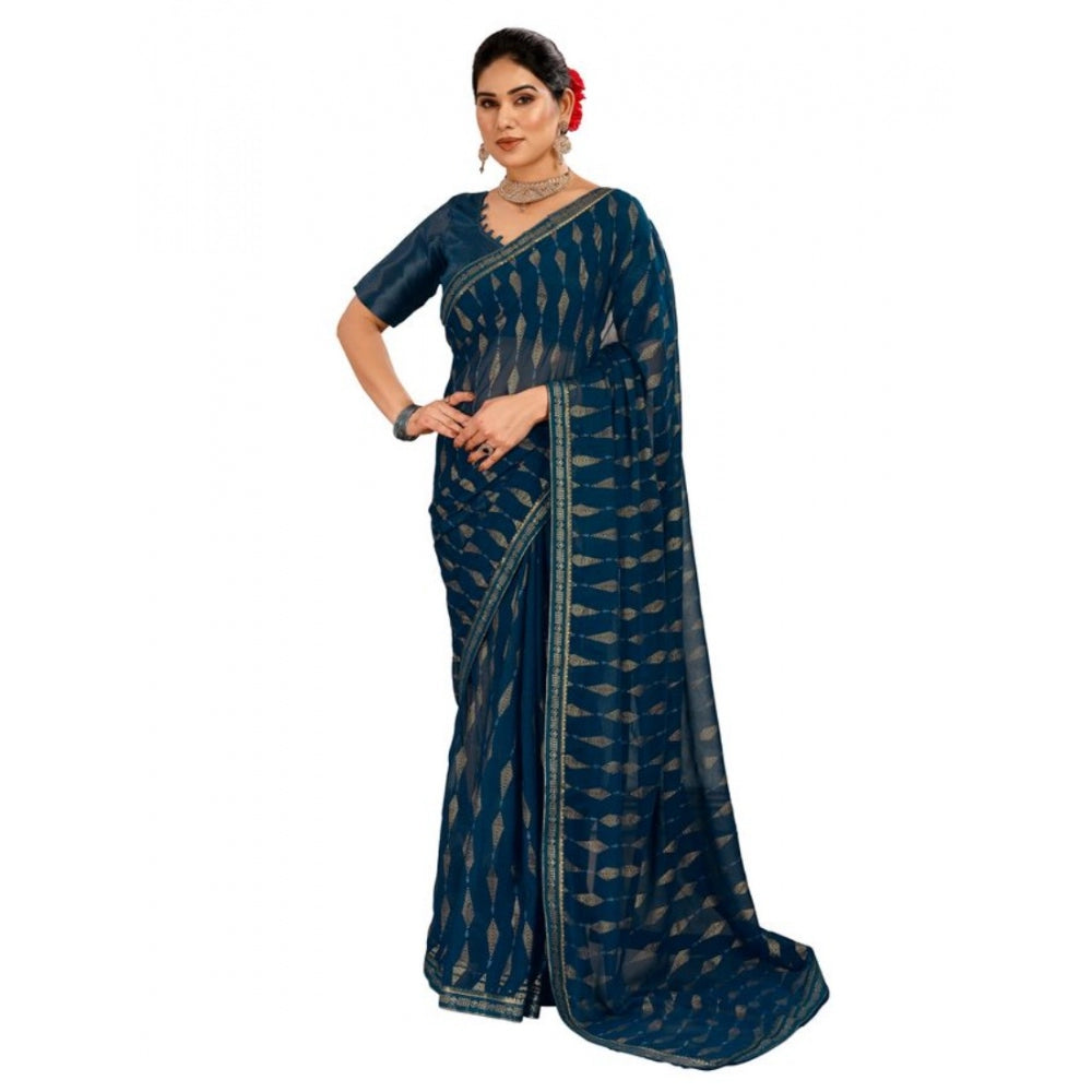 Women's Zomto Laheriya Saree With Unstitched Blouse (Blue, 5-6 Mtrs)