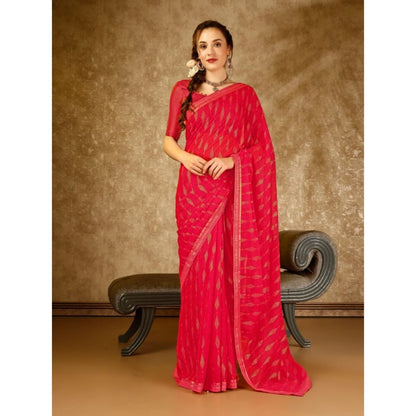 Women's Zomto Laheriya Saree With Unstitched Blouse (Rani, 5-6 Mtrs)