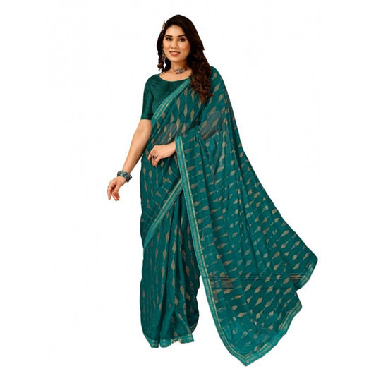 Women's Zomto Laheriya Saree With Unstitched Blouse (Teal Blue, 5-6 Mtrs)