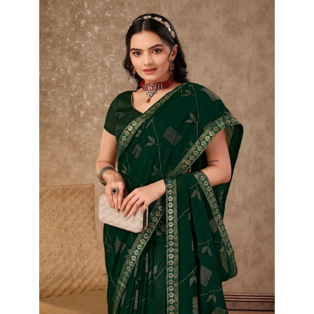 Women's Zomto Patta Chiffon Saree With Unstitched Blouse (Green, 5-6 Mtrs)