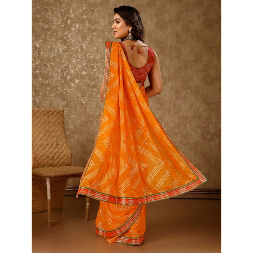 Women's Zomto Zig Zag Saree With Unstitched Blouse (Yellow, 5-6 Mtrs)