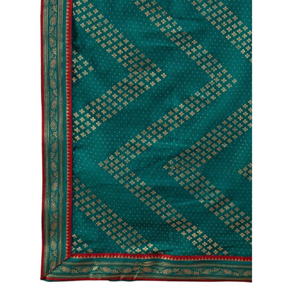 Women's Zomto Zig Zag Saree With Unstitched Blouse (Teal Blue, 5-6 Mtrs)