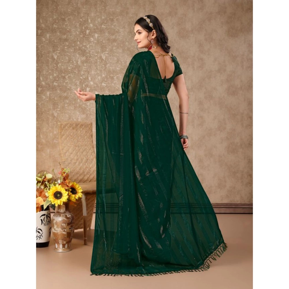 Women's Chiffon Fabric Line Saree With Unstitched Blouse (Green, 5-6 Mtrs)