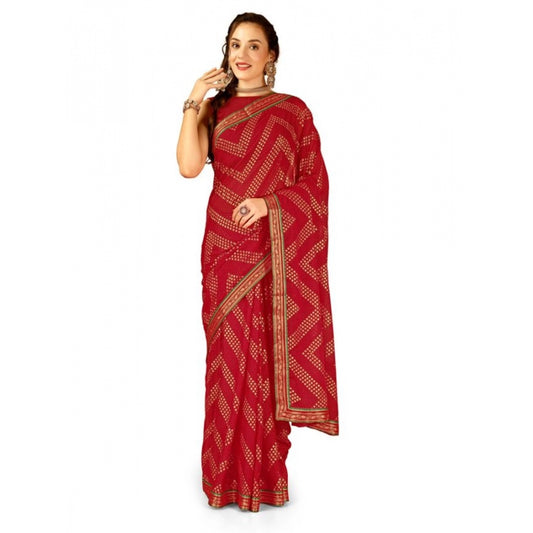 Women's Zomto Zig Zag Saree With Unstitched Blouse (Red, 5-6 Mtrs)