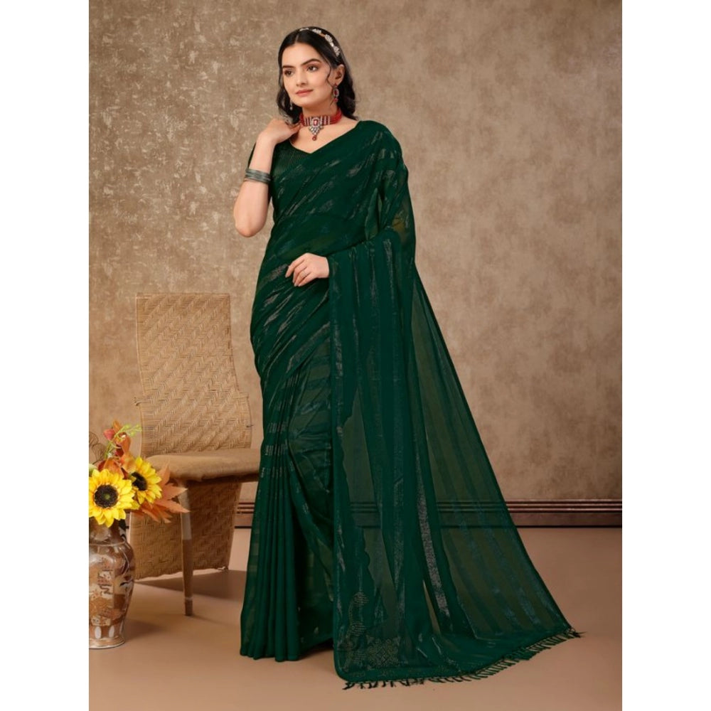 Women's Chiffon Fabric Line Saree With Unstitched Blouse (Green, 5-6 Mtrs)