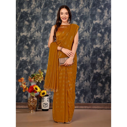 Women's Chiffon Fabric Line Saree With Unstitched Blouse (Mustard, 5-6 Mtrs)